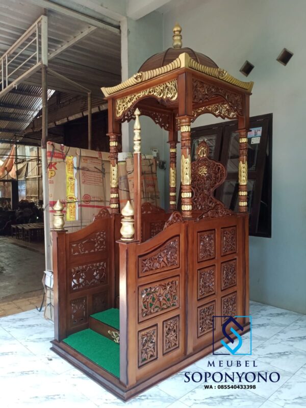 Jual Mimbar Masjid Minimalis Tangga Depan Kayu Jati