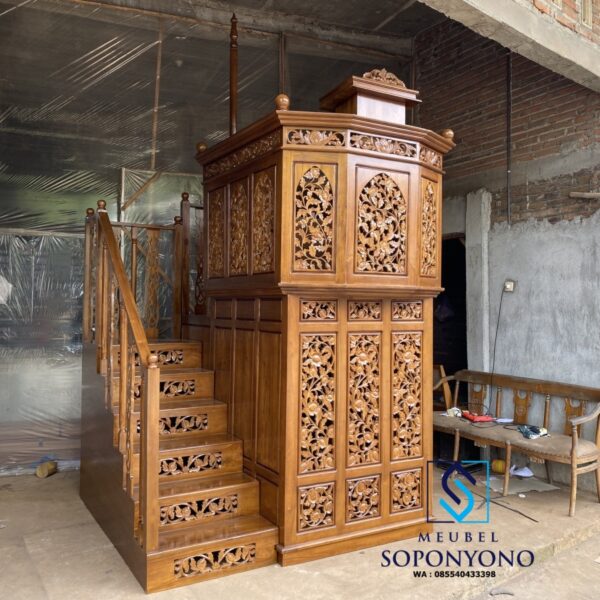 Mimbar Masjid Kaligrafi Pintu Samping Jati Jepara