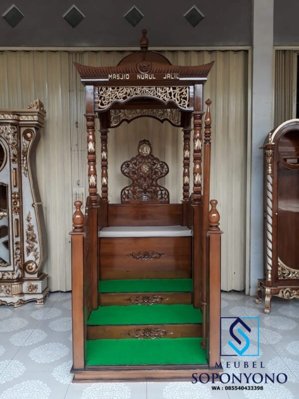 Mimbar Masjid Minimalis Tangga Depan Kayu Jati