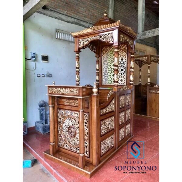 Jual Mimbar Masjid Kaligrafi Minimalis Kayu Jati Jepara