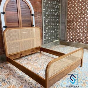 Jual Tempat Tidur Dipan Minimalis Jati Kombinasi Rotan