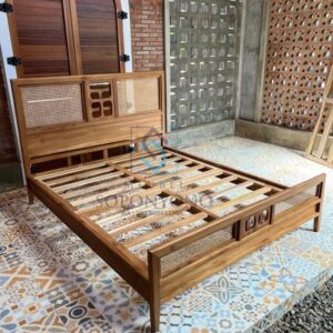 Jual Tempat Tidur Minimalis Jati Anyaman Rotan