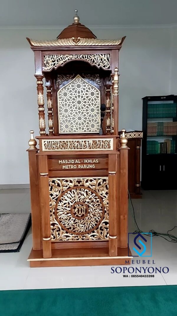 Mimbar Masjid Kaligrafi Minimalis Kayu Jati Jepara