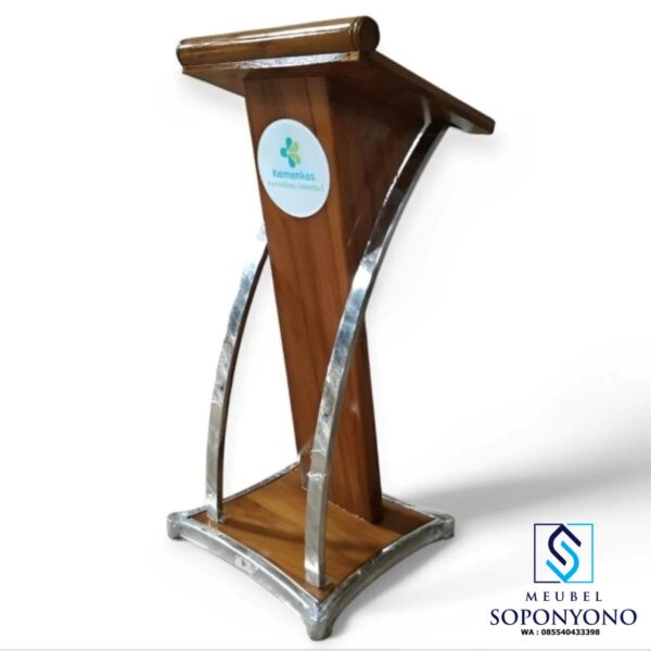 Mimbar Podium Stainless Minimalis Kayu Jati