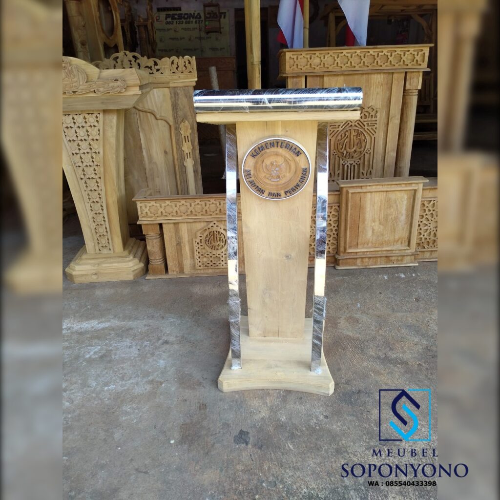 Model Mimbar Podium Minimalis Stainless Kayu Jati Model Mimbar Podium Minimalis Stainless Kayu Jati