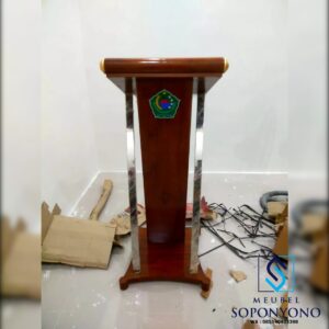 Podium Pidato Minimalis Stainless Mewah Jati