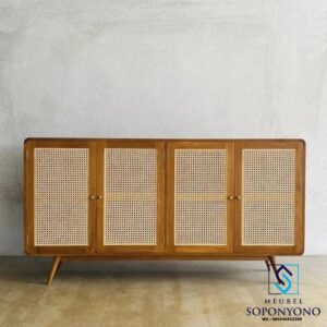 Bufet Meja TV Minimalis Rotan Kayu Jati
