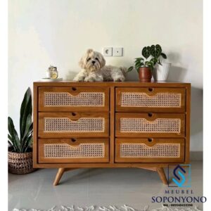 Bufet Meja TV Retro Rotan Minimalis Kayu Jati