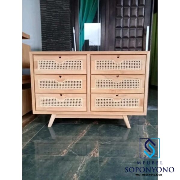 Harga Bufet Meja TV Retro Rotan Minimalis Kayu Jati Laci 6