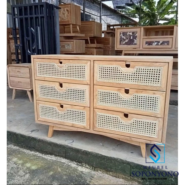 Harga Meja Drawer Retro 6 Laci Kayu Jati Kombinasi Rotan Harga Meja Drawer Retro 6 Laci Kayu Jati Kombinasi Rotan