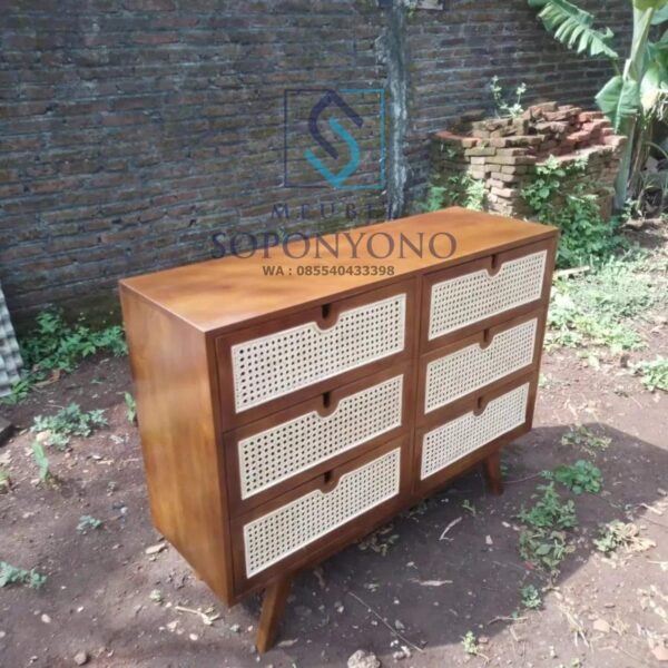 Jual Bufet Meja TV Retro Rotan Minimalis Kayu Jati Laci 6
