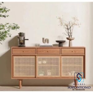 Meja Bufet Cabinet TV Minimalis Rotan Kayu Jati