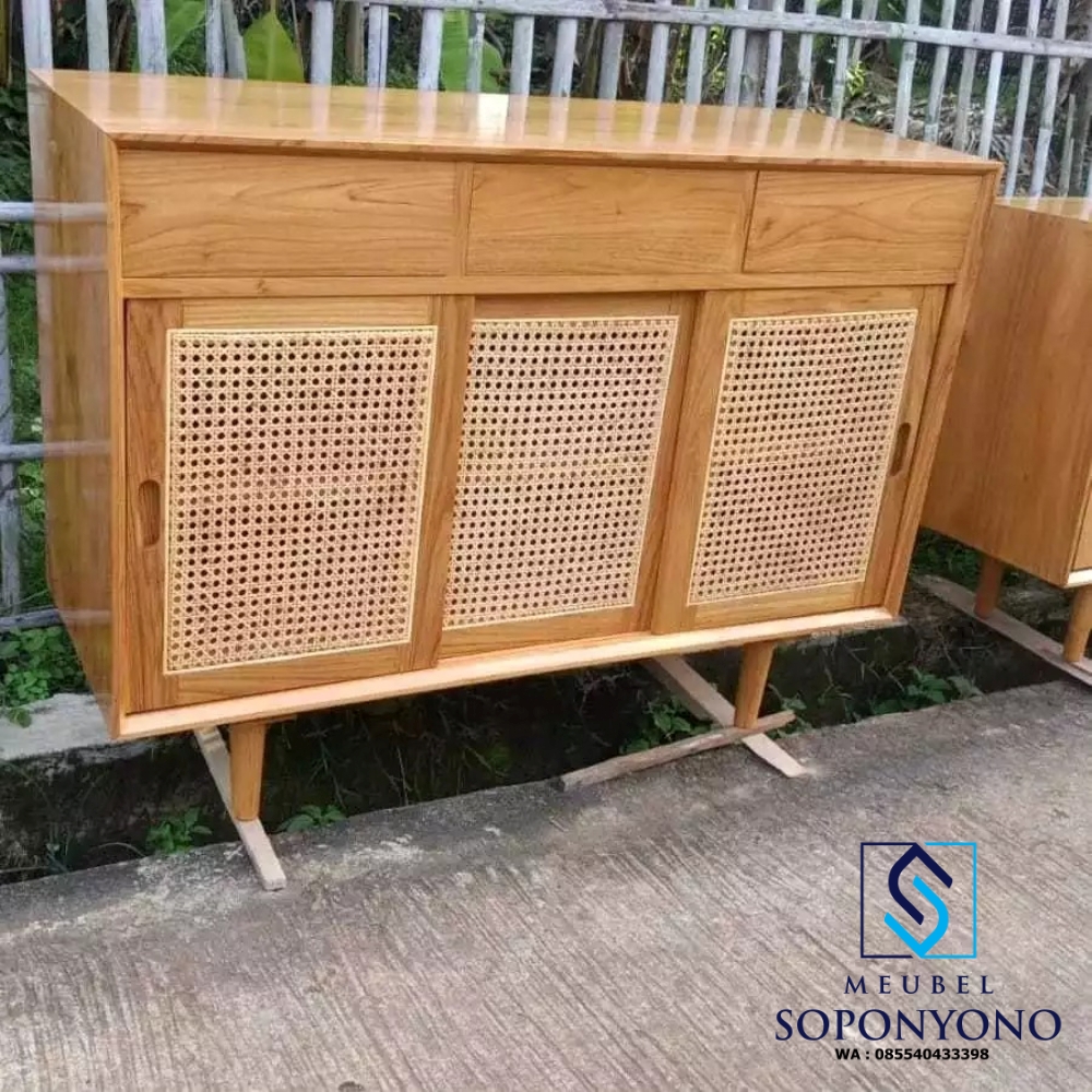 Meja Bufet Cabinet TV Minimalis Rotan Kayu Jati Solid Meja Bufet Cabinet TV Minimalis Rotan Kayu Jati Solid