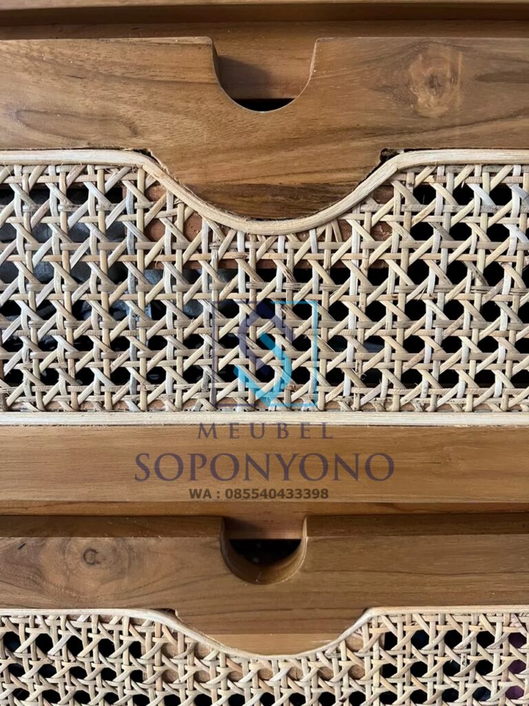 Meja Drawer Retro 6 Laci Kayu Jati Kombinasi Rotan Meja Drawer Retro 6 Laci Kayu Jati Kombinasi Rotan