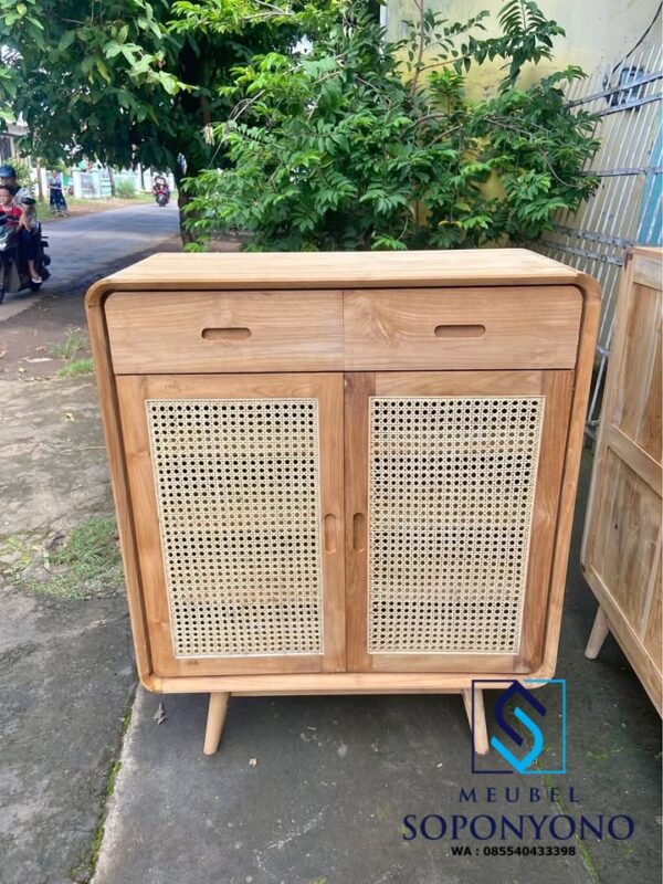 Model Lemari Rak Sepatu Kayu Jati Minimalis Rotan