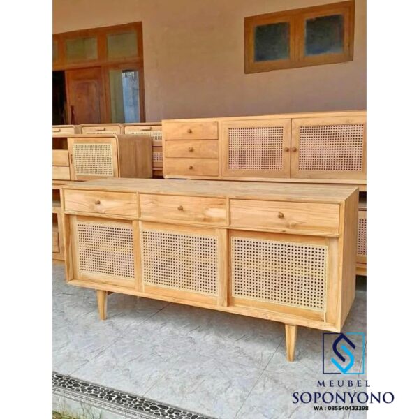 Model Meja Bufet Cabinet TV Minimalis Rotan Jati Murah