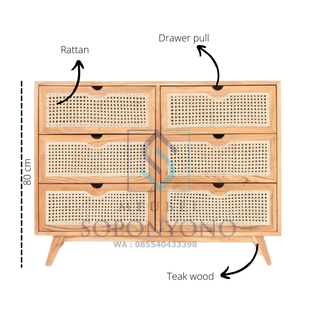 Model Meja Drawer Retro 6 Laci Kayu Jati Kombinasi Rotan Model Meja Drawer Retro 6 Laci Kayu Jati Kombinasi Rotan