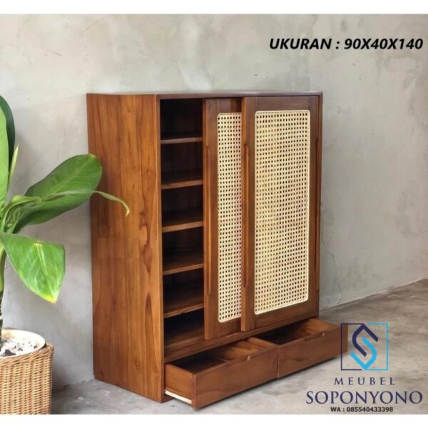Model Rak Sepatu Rotan Kayu Jati Minimalis Simple