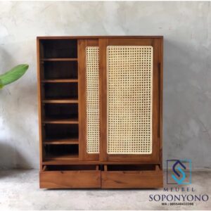 Rak Sepatu Rotan Kayu Jati Minimalis Simple Terbaru