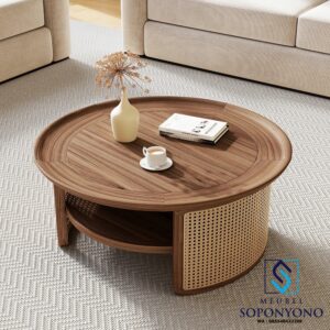 Coffee Table Meja Kopi Minimalis Anyaman Rotan Kayu Jati