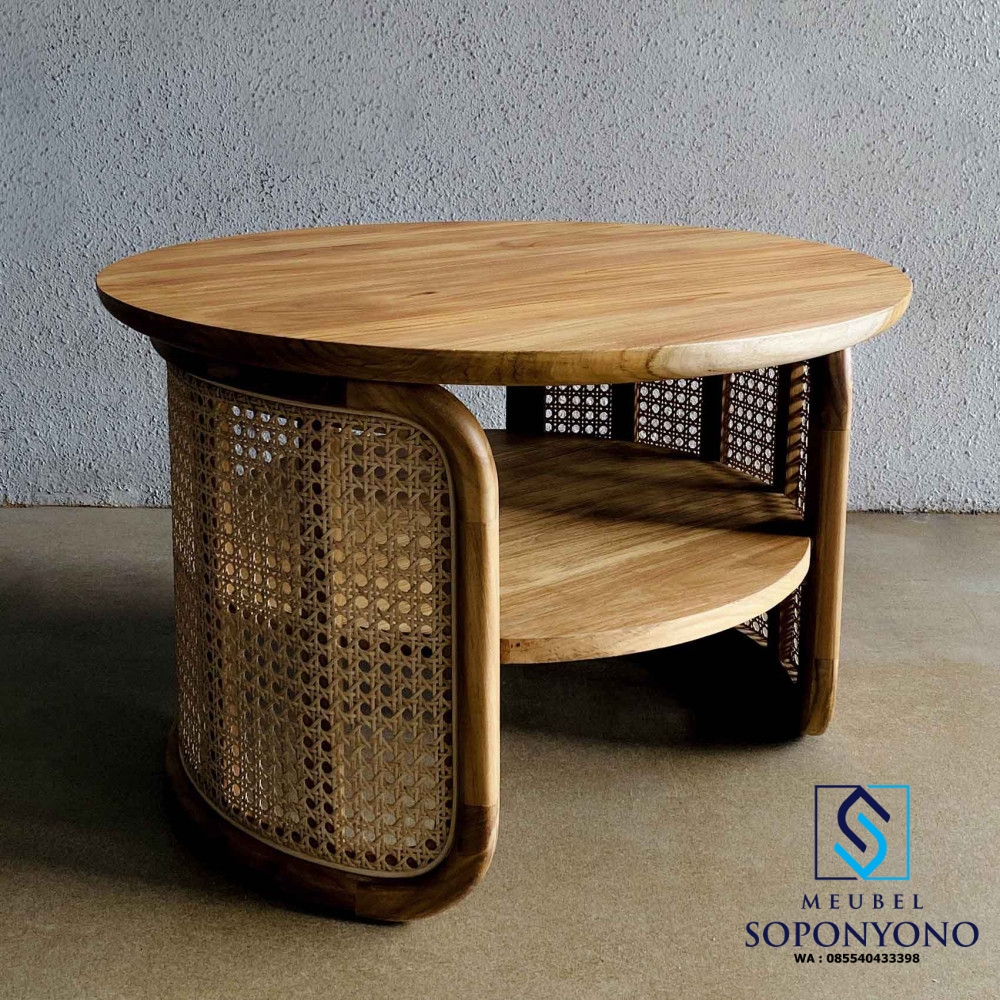 Coffee Table Meja Tamu Minimalis Bulat Kombinasi Rotan Coffee Table Meja Tamu Minimalis Bulat Kombinasi Rotan