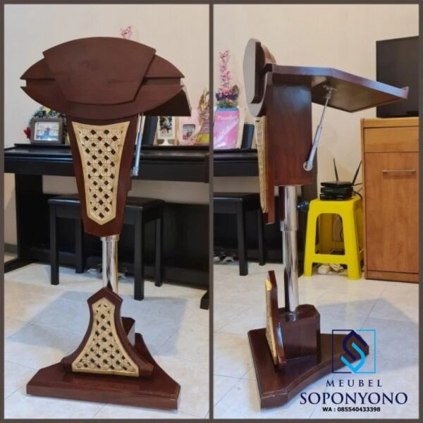 Harga Podium Hidrolik Pidato Stainless Minimalis Kayu Jati
