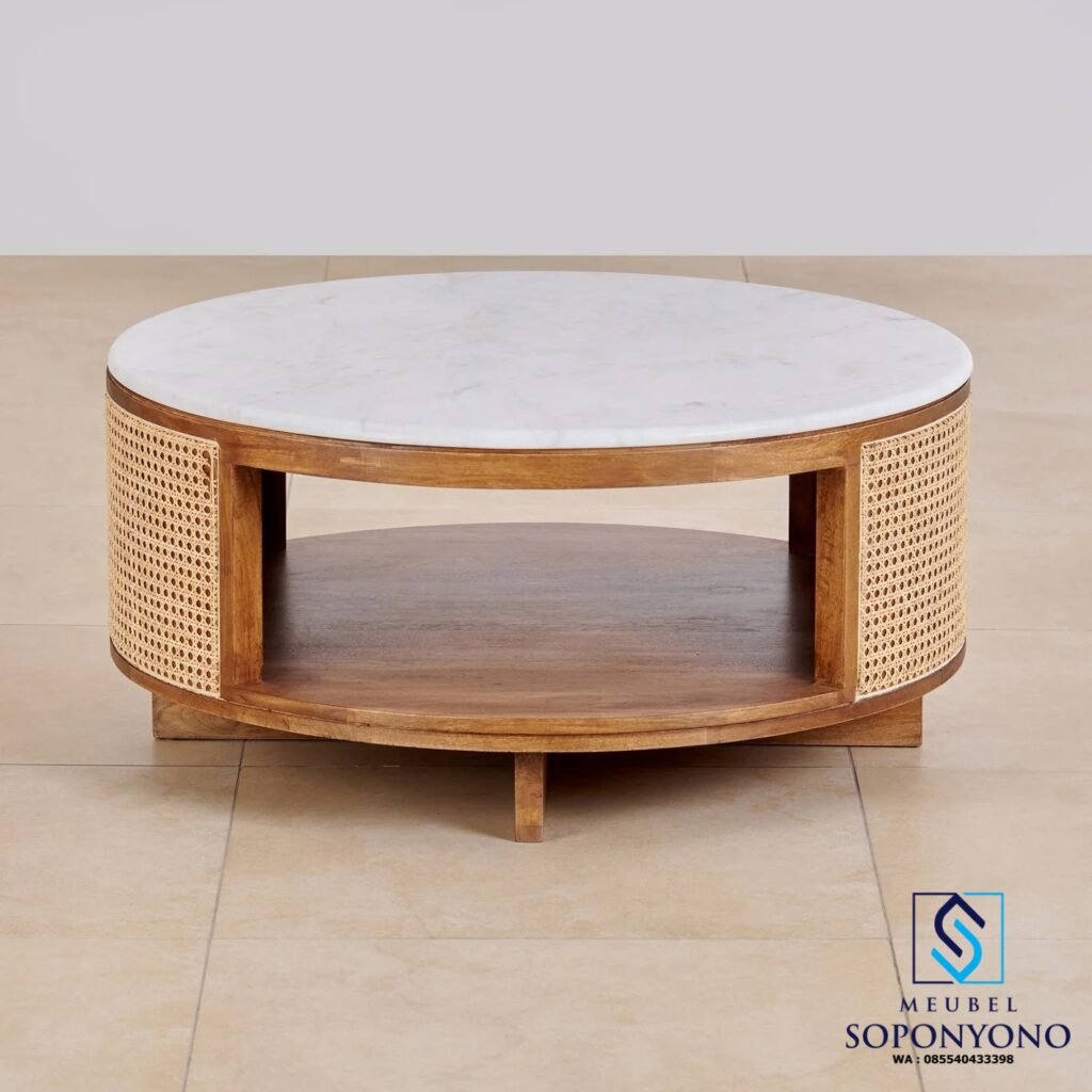 Jual Meja Tamu Coffe Table Jati Solid Kombinasi Rotan dan Marmer Jual Meja Tamu Coffe Table Jati Solid Kombinasi Rotan dan Marmer