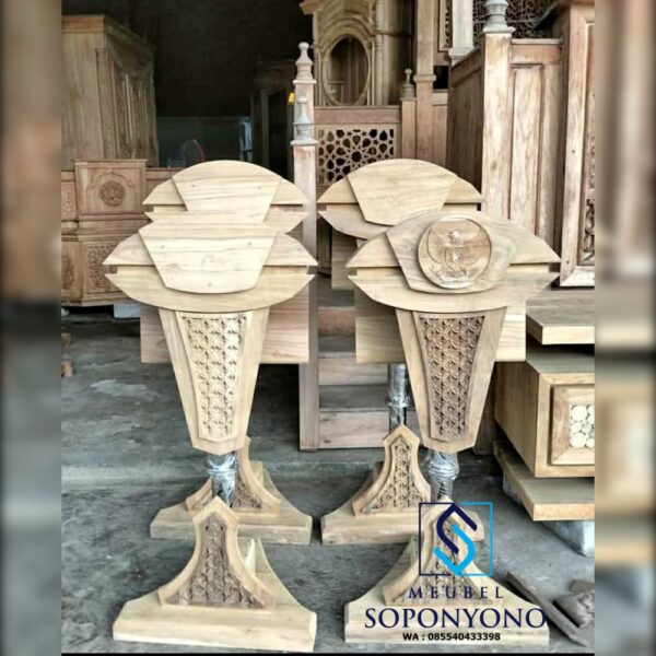 Jual Mimbar Podium Pidato Hidrolik Stainless Kayu Jati