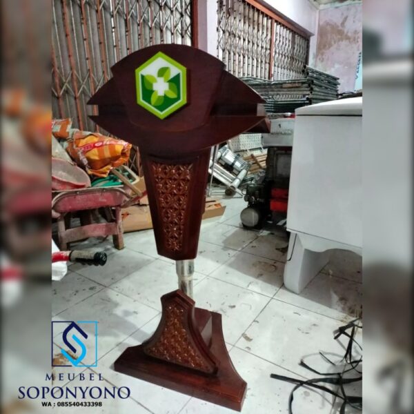 Jual Podium Hidrolik Pidato Stainless Minimalis Jati Jepara