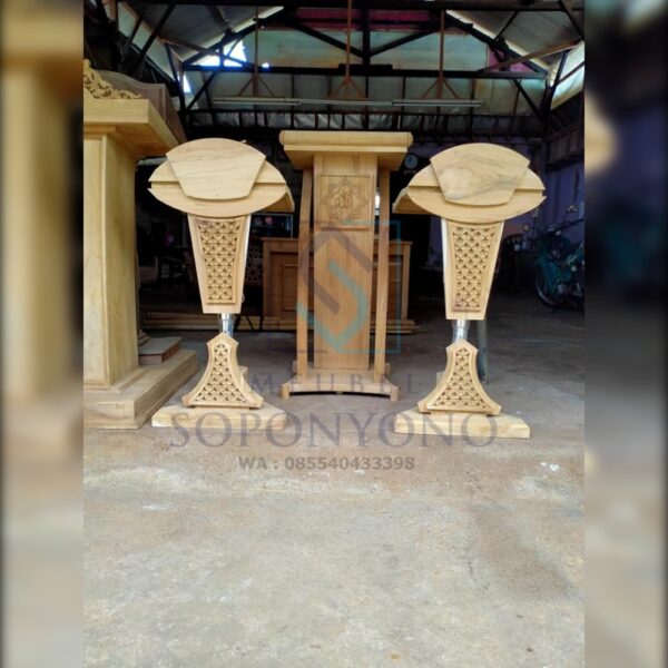 Jual Podium Pidato Hidrolik Stainless Kayu Jati Jepara