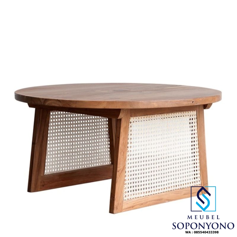 Meja Tamu Coffe Table Bulat Minimalis Jati Kombinasi Rotan Meja Tamu Coffe Table Bulat Minimalis Jati Kombinasi Rotan