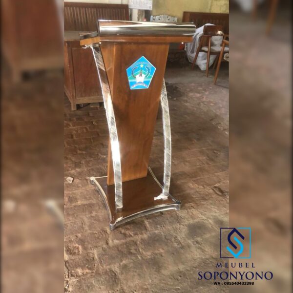 Mimbar Pidato Minimalis Podium Pidato Stainless Kayu Jati