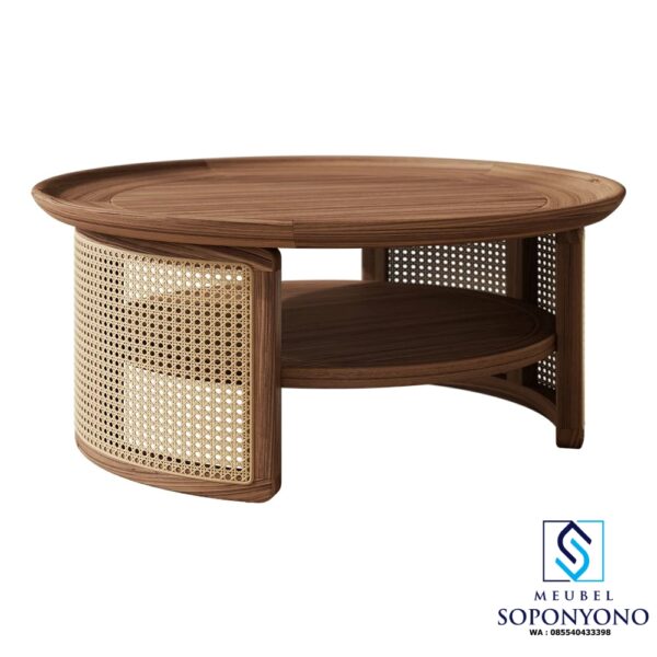 Model Coffee Table Meja Kopi Minimalis Anyaman Rotan Kayu Jati