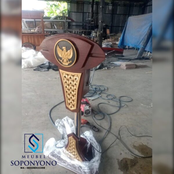 Model Mimbar Podium Pidato Hidrolik Stainless Minimalis Jati
