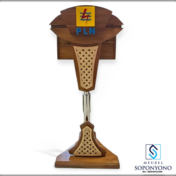 Podium Pidato Hidrolik Stainless Kayu Jati