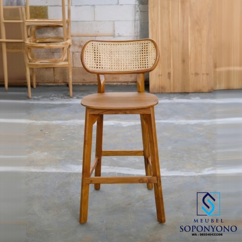 Kursi Bar Kayu Minimalis Kacang Rotan Jati Kursi Bar Kayu Minimalis Kacang Rotan Jati