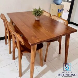Set Meja Makan Kacang Rotan Kayu Jati