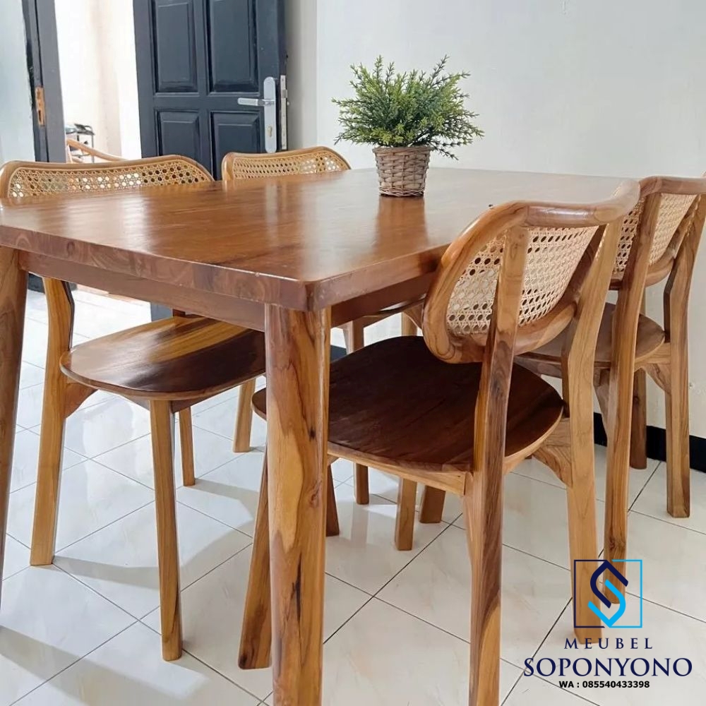 Set Meja Makan Kacang Rotan Kayu Jati Murah Set Meja Makan Kacang Rotan Kayu Jati Murah