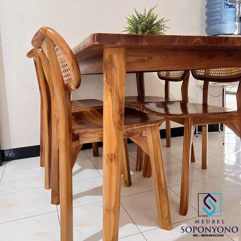 Set Meja Makan Kacang Rotan Minimalis Kayu Jati Set Meja Makan Kacang Rotan Minimalis Kayu Jati